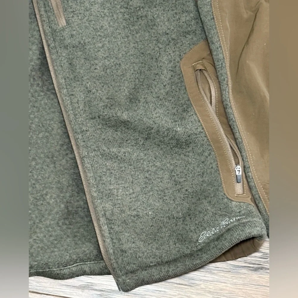 Eddie Bauer Sport Shop Fleece Jacket Men’s Small Green Brown Full Zip Outdoor